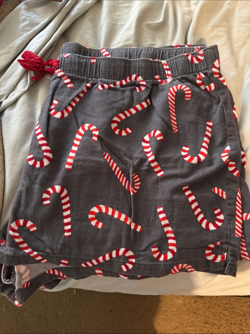 Old Navy Gray Pajama Shorts with Red and White Candy Cane Print